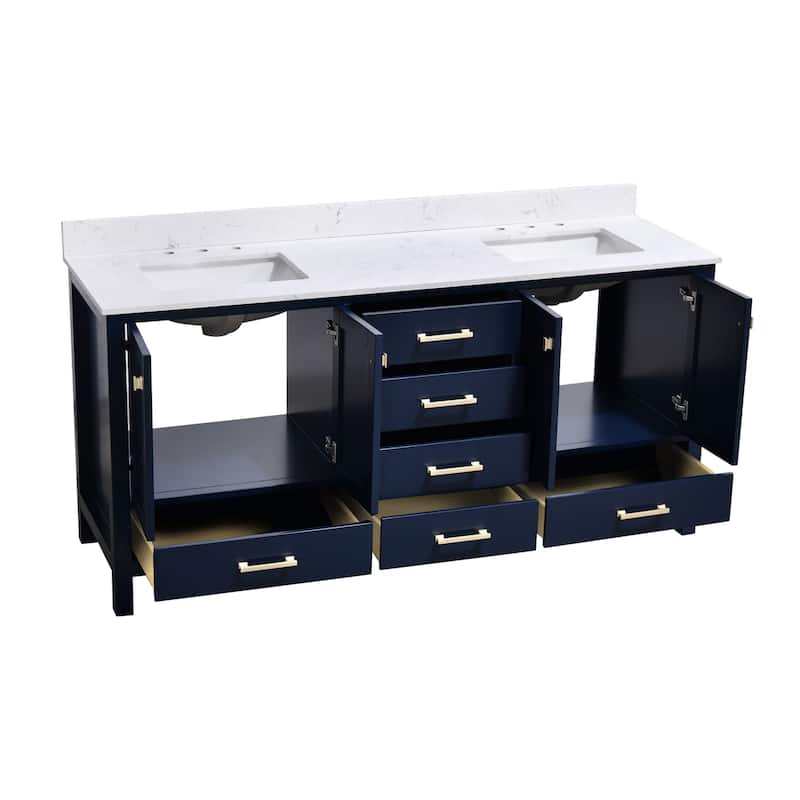 StarrySky 72 inch Undermount Double Sink Bathroom Vanity with Engineered Carrara Marble Top