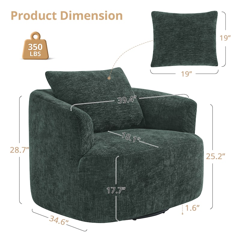 Upholstered Swivel Barrel Chair with Pillow