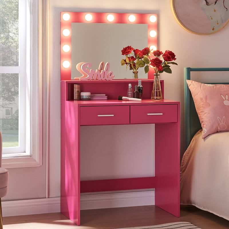 Small Vanity Table with 2 Drawers 3 Light Modes Makeup Mirror