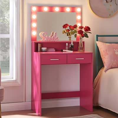 Vanity Desk with Mirror and Lights, Dressing Table with Large Drawer Suitable for Bedroom