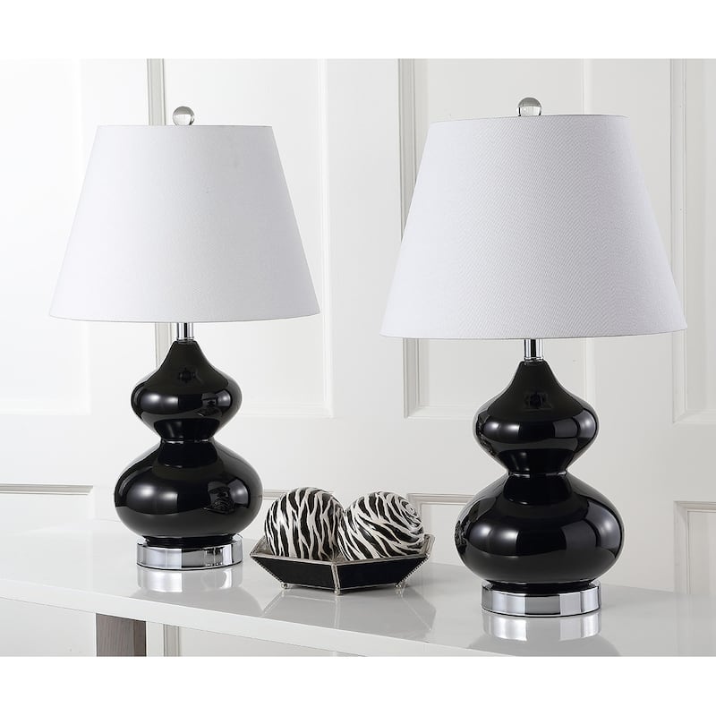 SAFAVIEH Lighting Kimberely 24-inch Double Gourd Glass White Table Lamp (Set of 2) - 14"x14"x24" - 14Wx14Dx24H - Black