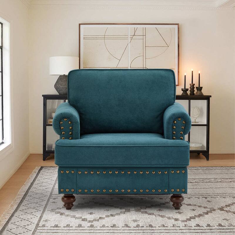 38" Lake Green Chenille Sofa Couch with Brown Legs for Living Room