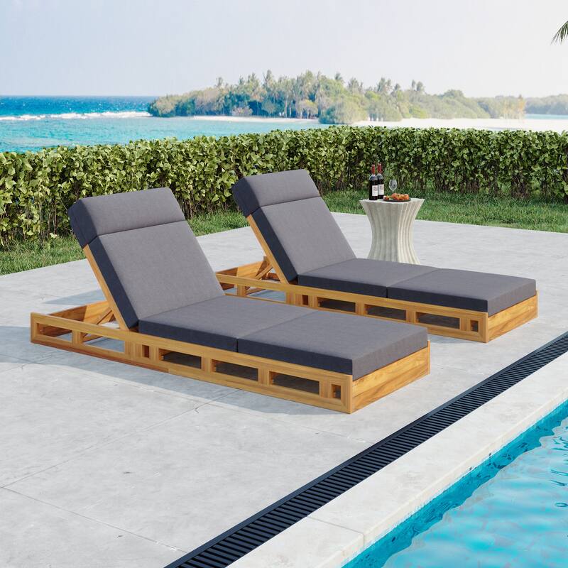 Outdoor Patio Chaise Lounge Chairs Adjustable Backrest Lounge Chairs with Water-repellent Cushions for Poolside Balcony Garden