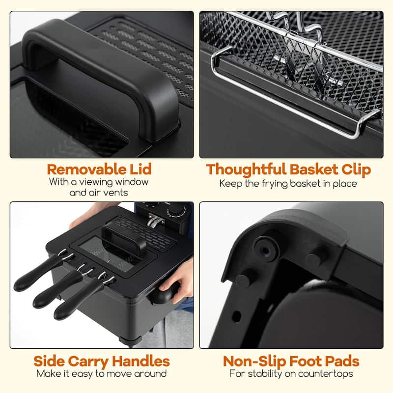 Costway 5 Liter Electric Deep Fryer 1700W Oil Fryer with 3 Detachable