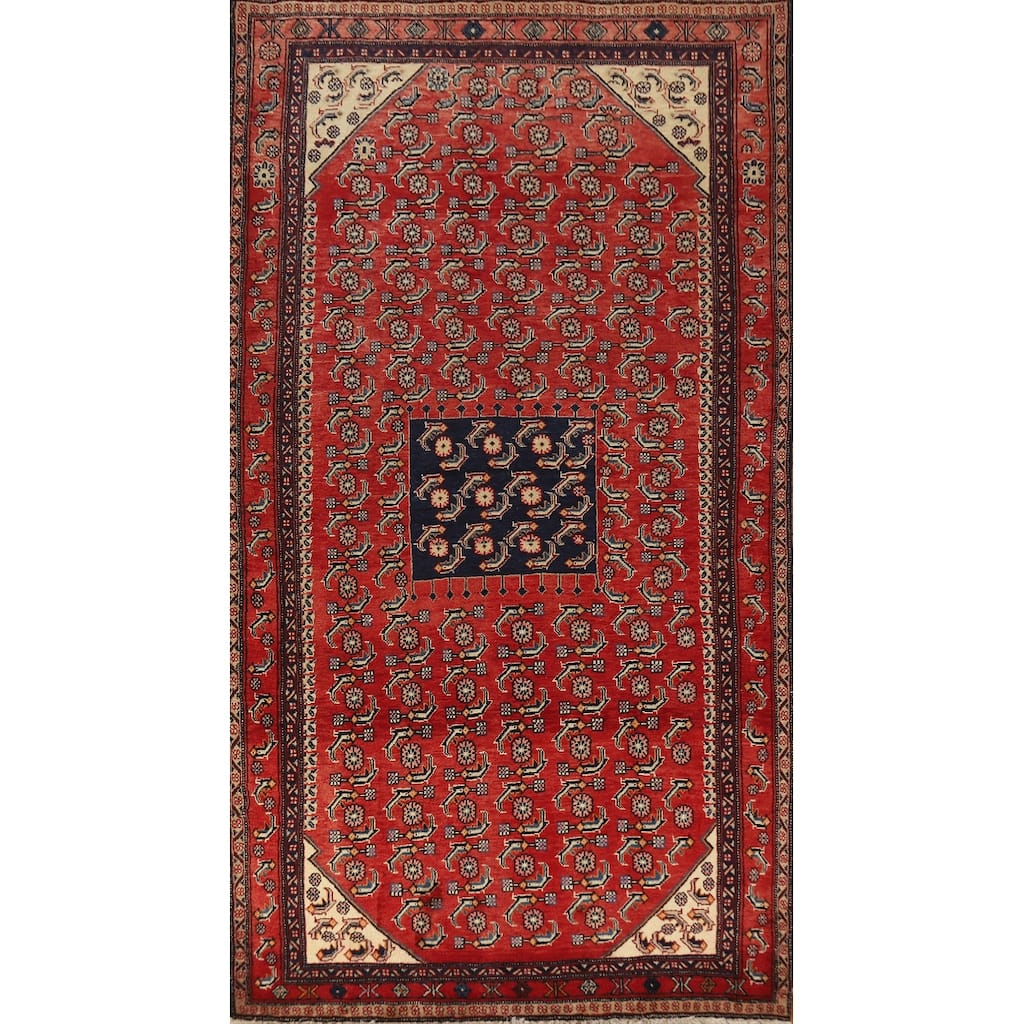 Hand Knotted Oriental 100% Wool Carpet Traditional Geometric Red Ardebil Area Rug - 9' 10'' X 4' 11''