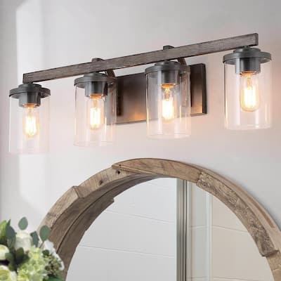 Farmhouse 3/4-Light Bathroom Vanity Light Cylinder Glass Wall sconces