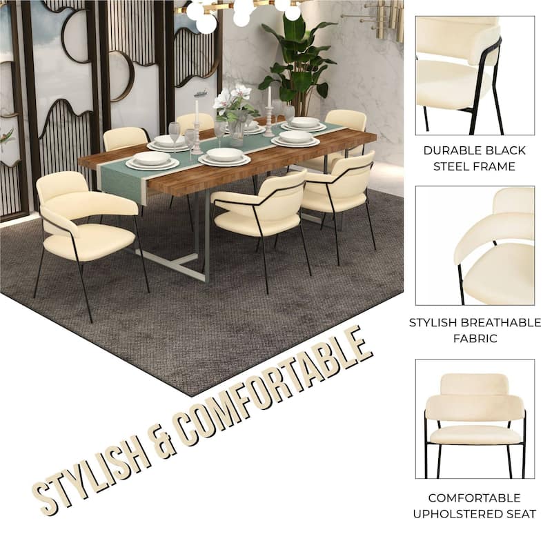 LeisureMod Set of 2 Axis Upholstered Dining Chairs with Black Stainless Steel Legs, Modern Side Chair for Kitchen Home Office
