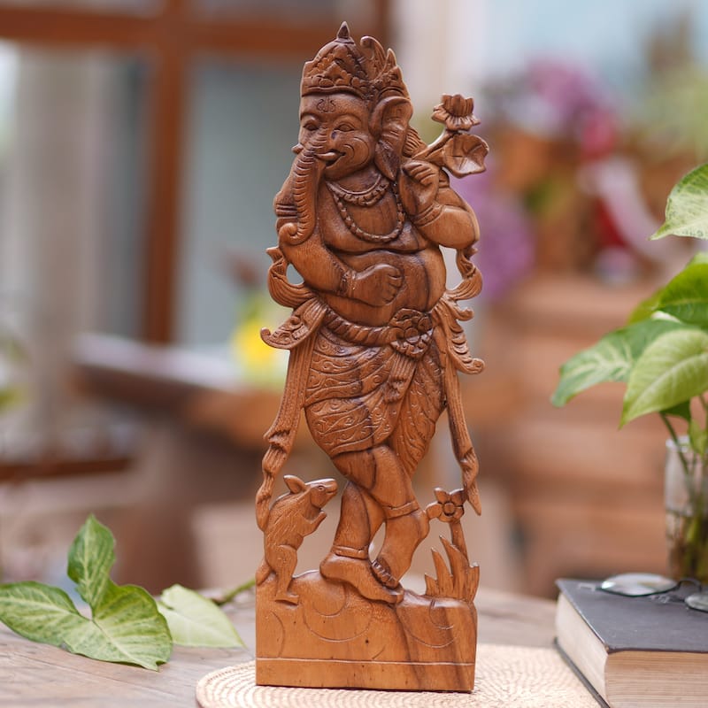 Novica Handmade Ganesha Charm Wood Relief Panel