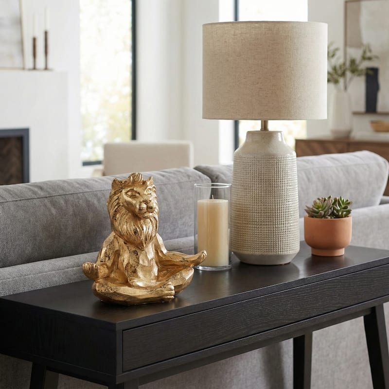 Resin Meditating Lion Figurine Animal Decor - 7"