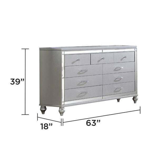 dimension image slide 3 of 24, Sterling 4PC/5PC Contemporary Bedroom Set with Mirror Accents and LED Enhancements