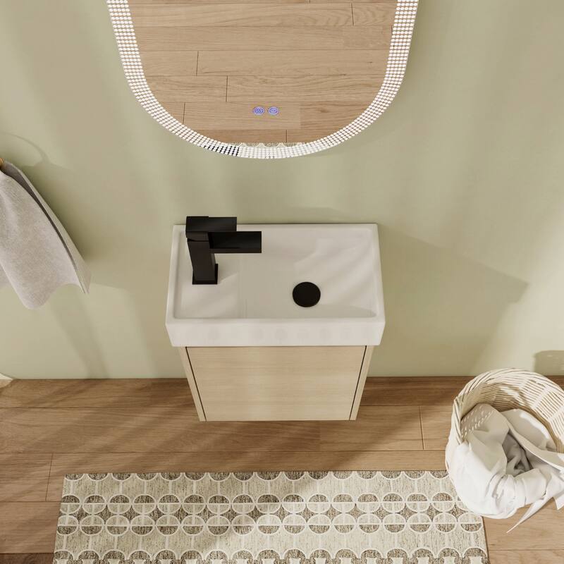 16"/18" Floating Bathroom Vanity with Sink, Mini Wall Mounted Bathroom Vanity with Soft Close Door