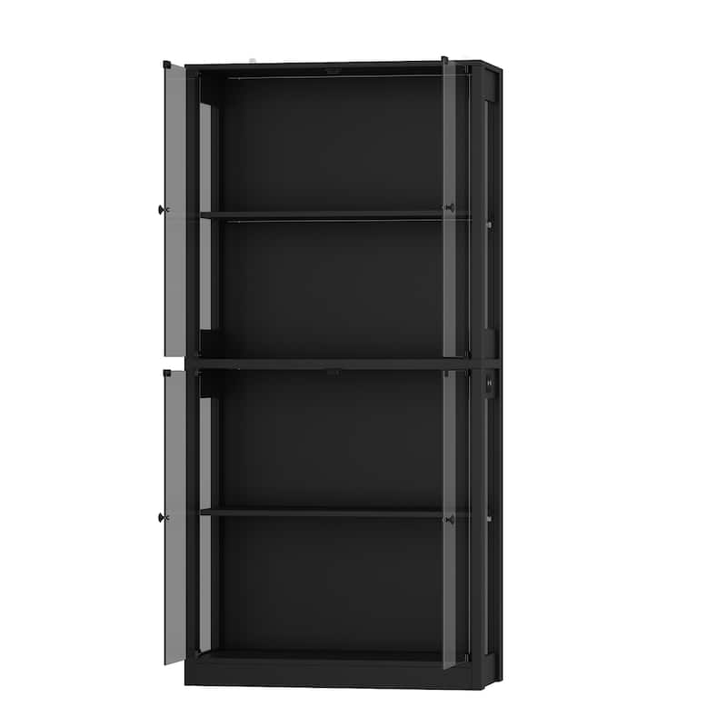 Glass Display Cabinet with 4 Doors LED Strip Light Pantry Buffet Wine Cabinet - 31.5"x65"