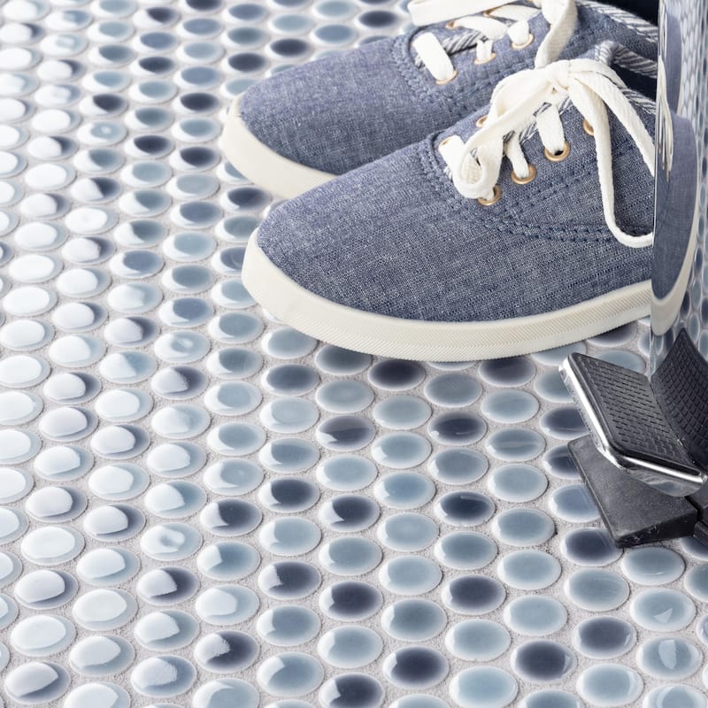 Merola Tile Hudson Penny Round Stillwater 11-7/8" x 12-5/8" Porcelain Mosaic Floor and Wall Tile