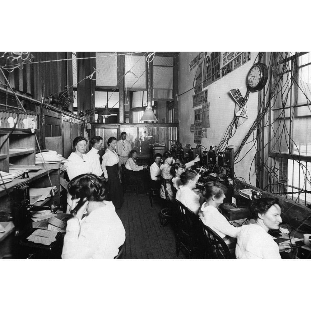 Telephone Operators Black and White Gallery Wrapped Canvas