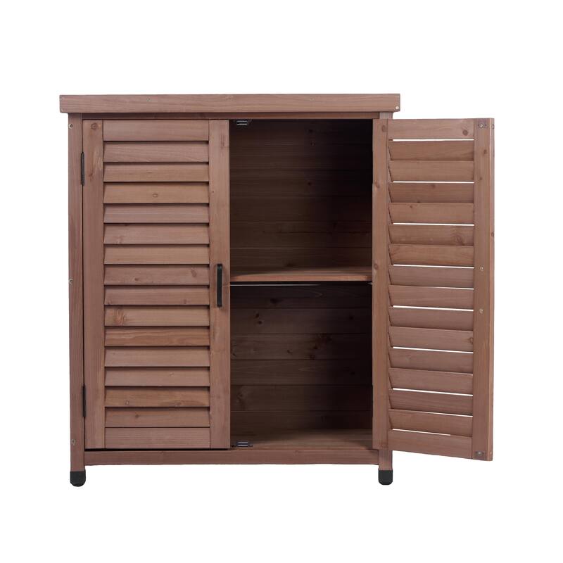 GDF Studio - Outdoor Wooden Potting Bench with Metal Tabletop Workstation and Storage Cabinet