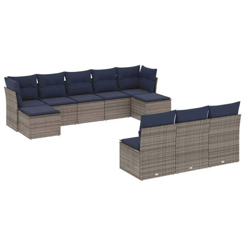 vidaXL 10/11 Piece Patio Sofa Set with Cushions Black/Brown/Gray Poly Rattan - 21.7 x 24.4 x 27.2