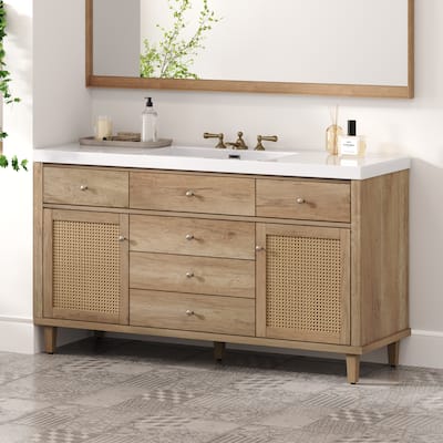 Christopher Knight Home - Emery 60" Bathroom Vanity with SMC Sink, Natural Finish for Modern Large Storage Cabinet