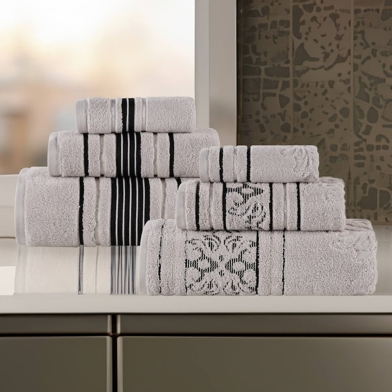 Superior Sadie Zero Twist Cotton Solid and Floral 6 Piece Towel Set