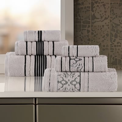 Superior Sadie Zero Twist Cotton Solid and Floral 6 Piece Towel Set