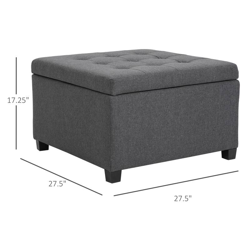 Fabric Tufted Storage Ottoman with Flip Top Seat Lid and Wood Frame