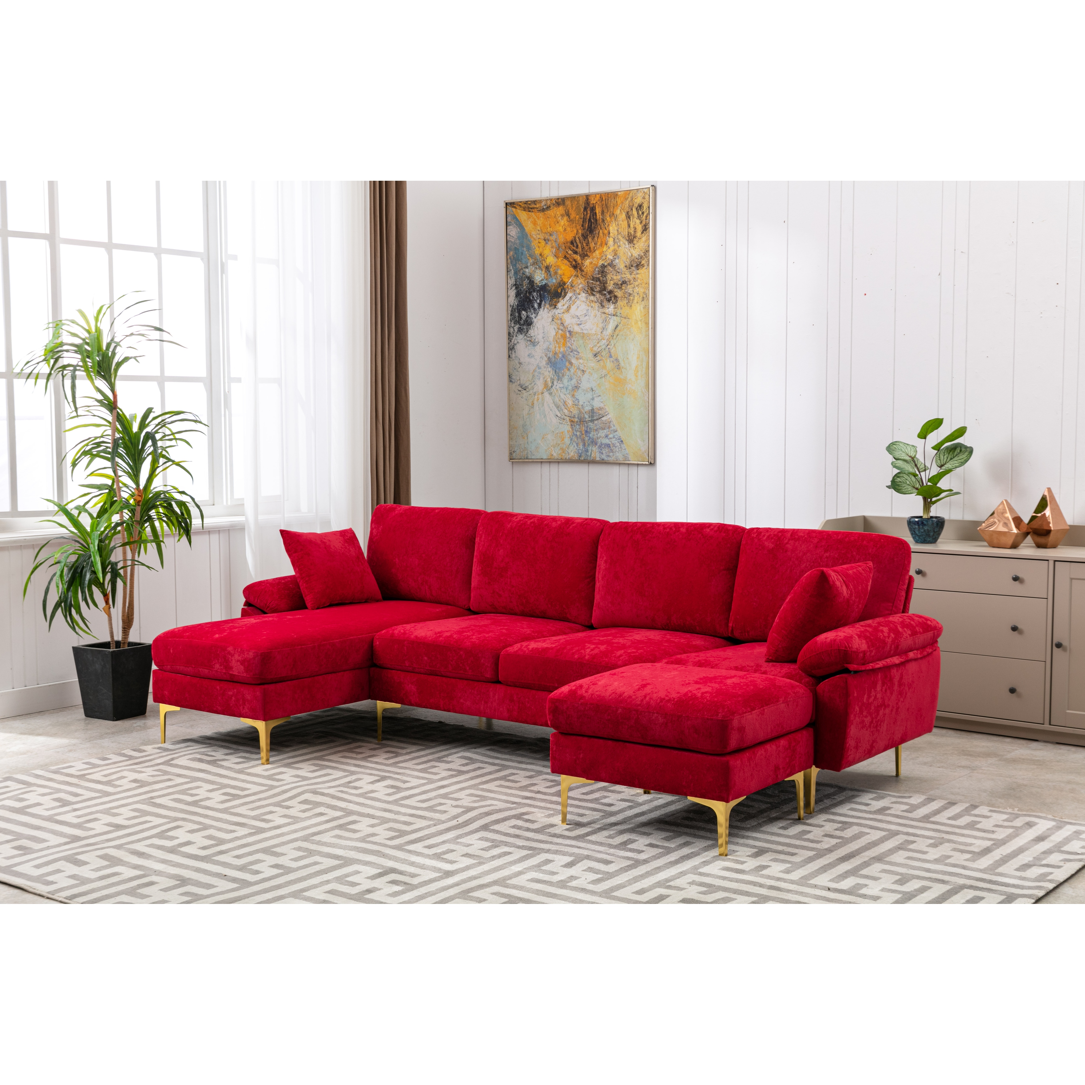 Red l outlet shaped couch