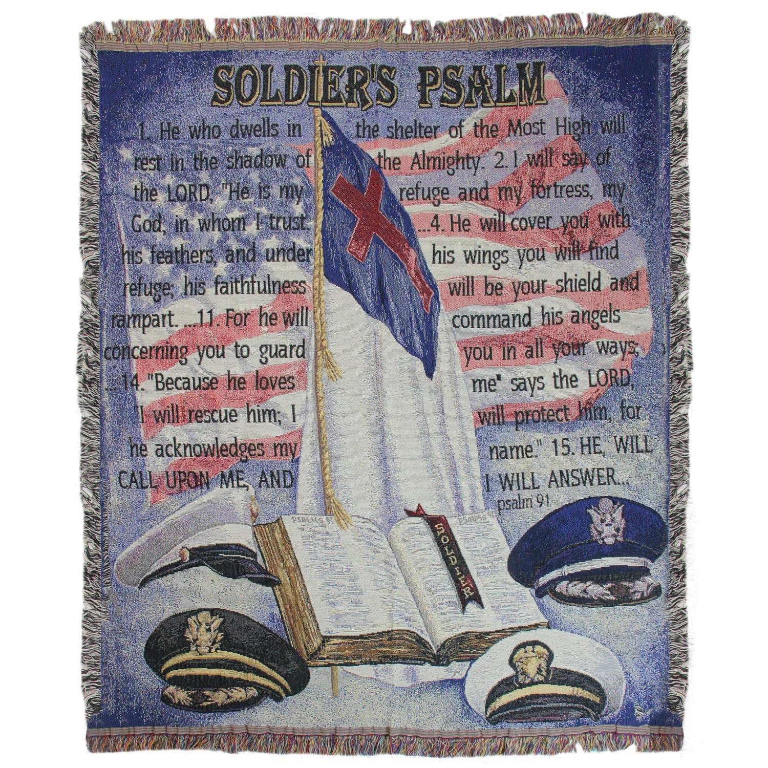 Red, White, and Blue Soldier's Psalm Tapestry Throw Blanket 51