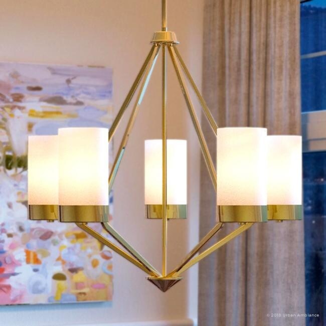 Luxury Contemporary Chandelier, 23"H x 27.375"W, with Mid-Century Modern Style, Brushed Bronze Finish by Urban Ambiance (60 to 100 Watts - Steel - - Chandeliers For Bedrooms by Overstock.com
