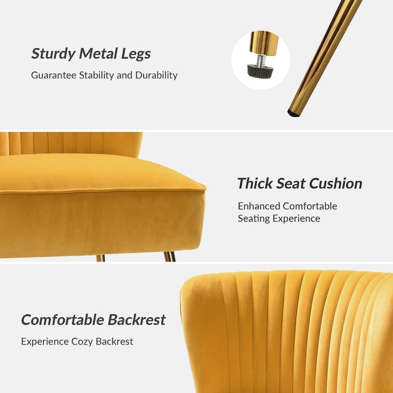 Monica 22''W Upholstered Modern Tufted Accent Side Chair with Gold Legs by HULALA HOME