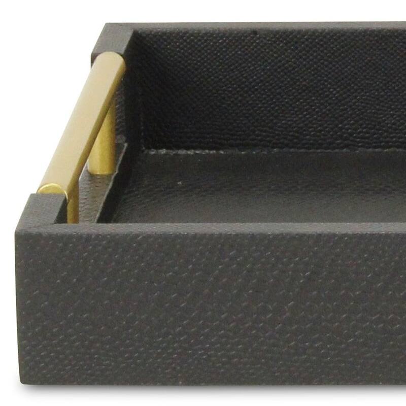 HomeRoots 16" Black Wood Faux Shagreen Serving Tray With Handles - 15.75 in. x 1.75 in. x 9.50 in.
