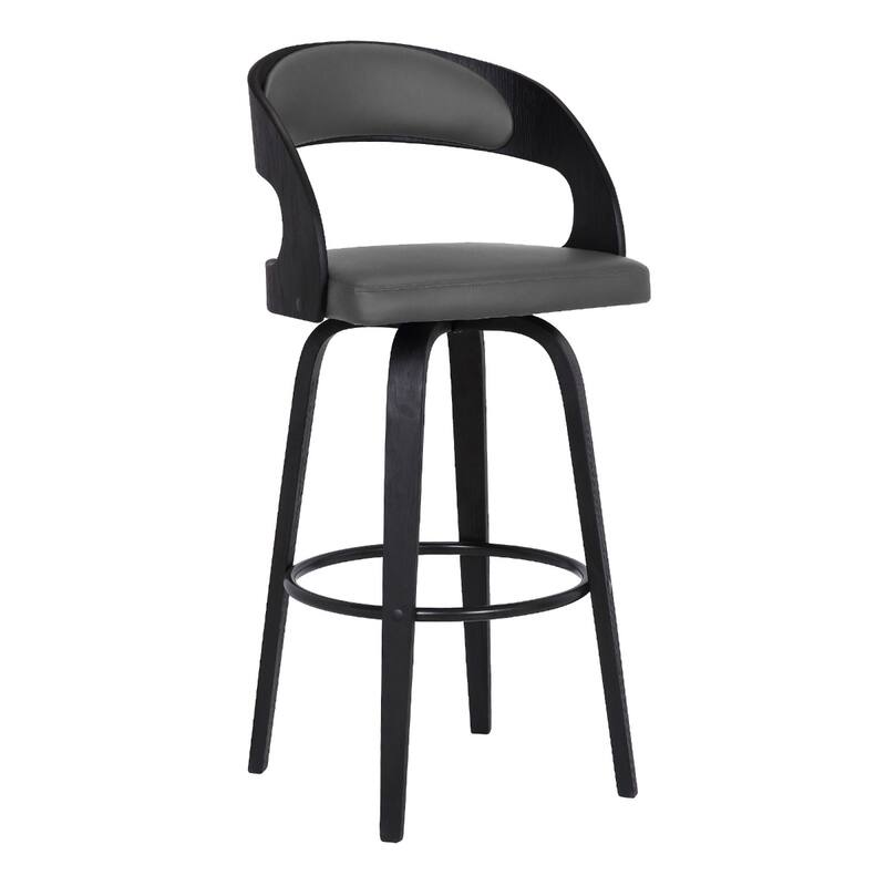 Grey Fabric Swivel Bar Height Chair with Black Iron Frame and Footrest - 18” x 18” x 41” (D x W x H)
