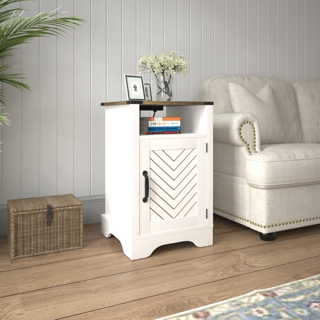 Farmhouse Nightstand Side Table, Wooden Rustic End Table, Tall Bedside Table with Electrical Outlets Charging Station