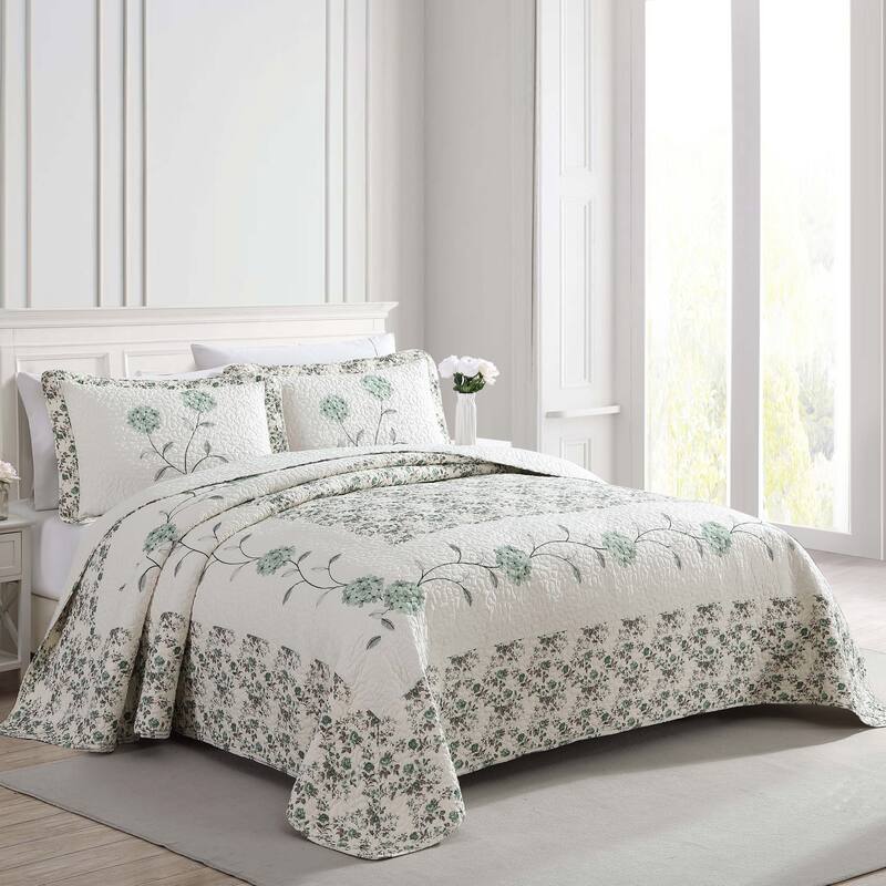 Carnation Embroidered Bedspread