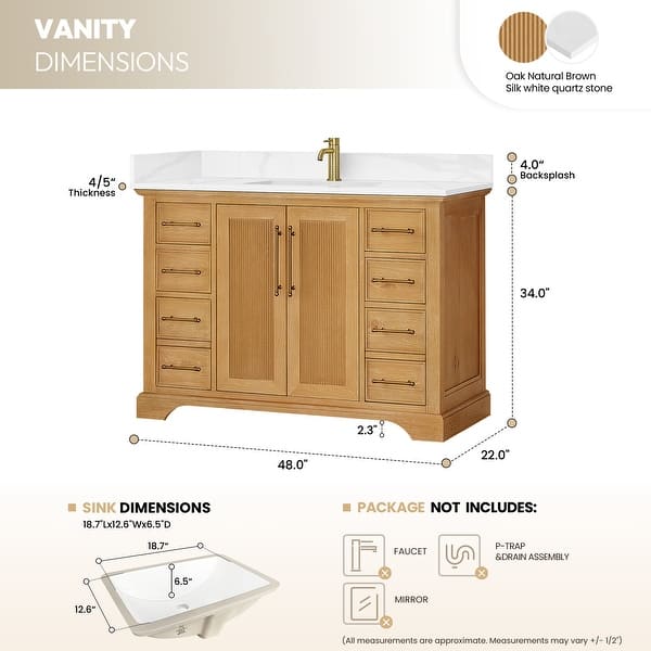 dimension image slide 5 of 6, Tokyo Bath Vanity with Quartz Stone Top without Mirror