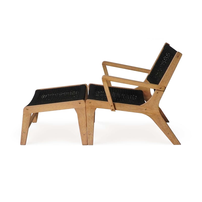 M4H Lisbon Brown Solid Wood Outdoor Lounge Chair with Ottoman