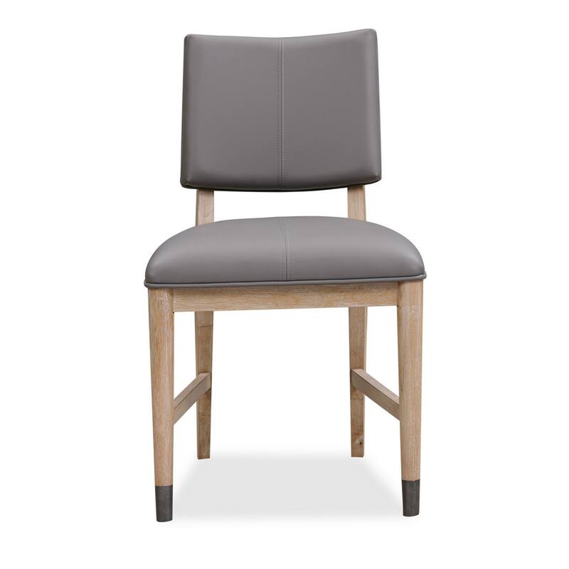 20 Inch Dining Chair, Faux Leather, Muted Natural Brown Wood Legs, Set of 2, Gray