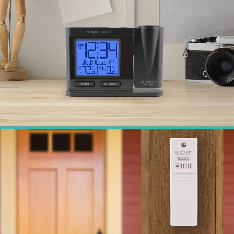 La Crosse Black Atomic Projection Alarm Clock with Temp, 616-41667