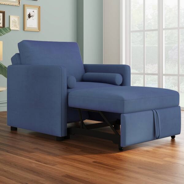 slide 2 of 10, Roomfitters Convertible Sleeper Chair, 3 in 1 Velvet Lounger with Adjustable Backrest, Compact Bed Option, Blue Blue