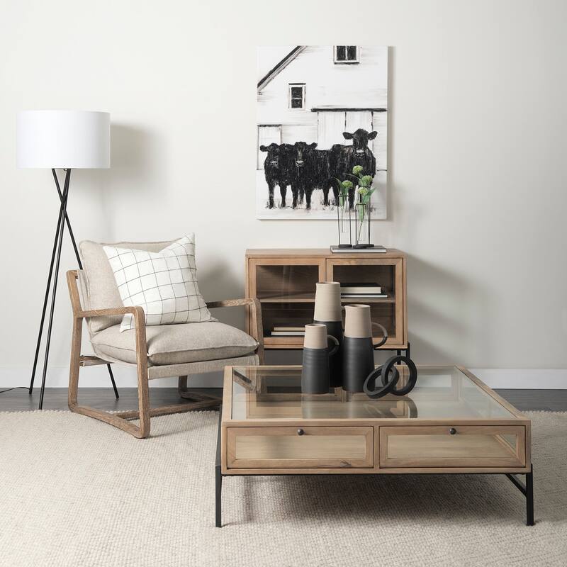 Arelius Light Brown Solid Wood w/ Black Iron Base Square Display Coffee Table - 43.5L x 42.0W x 15.0H - Light Brown