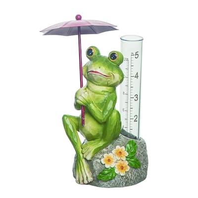 Transpac Resin 7 in. Green Spring Garden Frog Rain Gauge - N/A