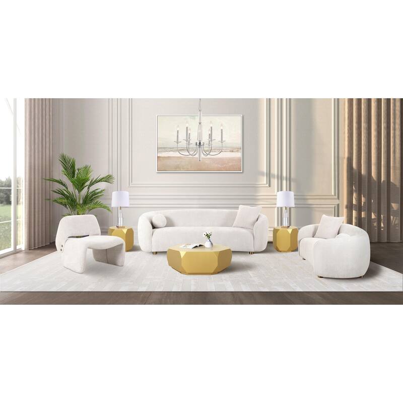 Pasargad Home Zarina Upholstered Modern Loveseat with 2 Pillows, Ivory - W74.8"xD39"xH28.3"