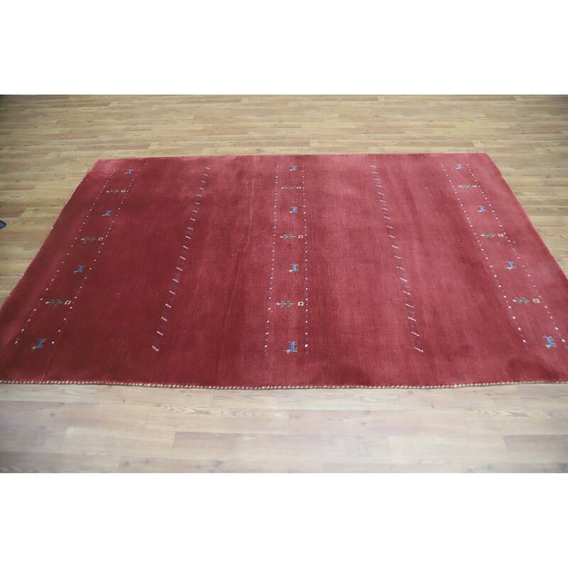 Hand Knotted Oriental 100% Wool Carpet Tribal Animal Pictorial Red Gabbeh Area Rug - 7' 7'' X 4' 11''