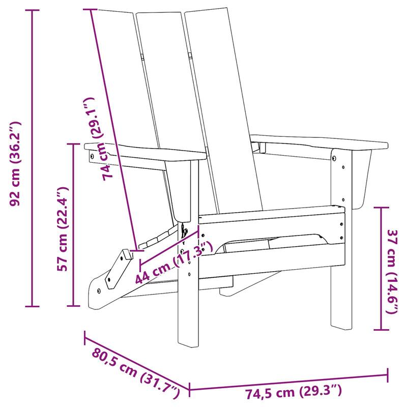 vidaXL Foldable Adirondack Chairs 2 pcs Black 29.3x31.7x35.4 in HDPE - 29.3 x 31.7 x 36.2