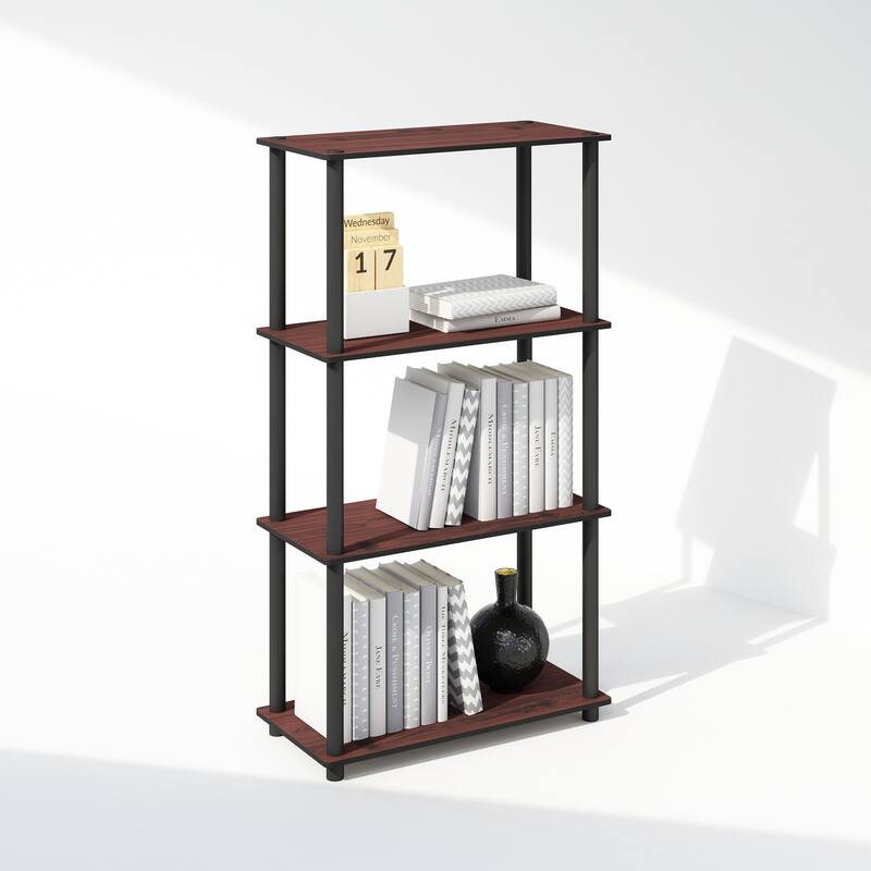 43.25 in. Tall Dark Cherry/Black Wood 4-Shelf Bookcase