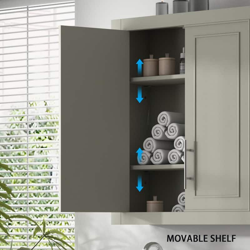 Solid wood Large Capacity Utility Bathroom Storage Cabinet with Adjustable Shelves