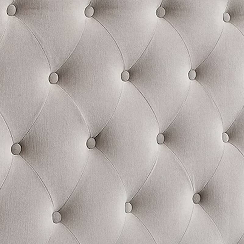 Rozy Queen Bed w Wingback Tall Headboard, Nailhead Trim, Ivory Upholstery