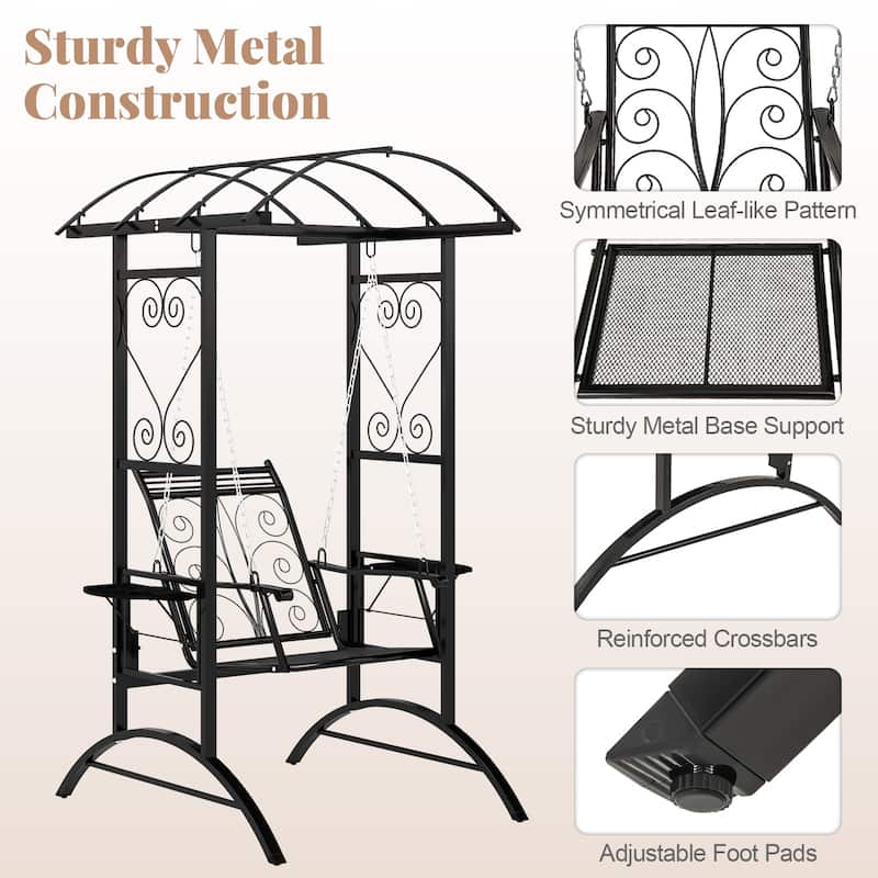 Gymax Outdoor Porch Swing w/Stand & 2 Trellises Removable Cushions for