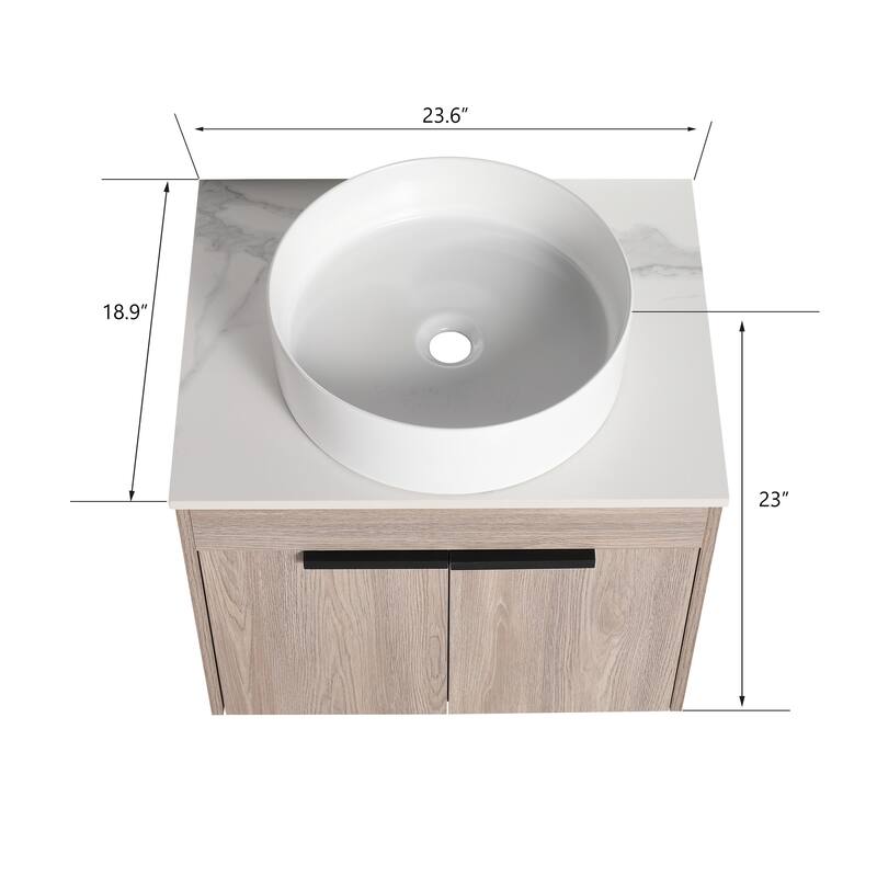 24 Inch Modern Design Floating Bathroom Vanity With Ceramic Basin Set