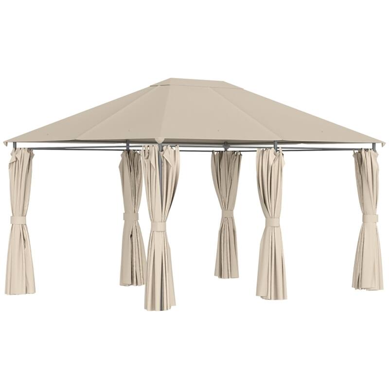 Patio Gazebo with 6 Detachable Sidewalls PA-Coated UV-Resistant Canopy & Powder-Coated Steel Frame - 13.1' L x 9.8' W x 9' H - Beige
