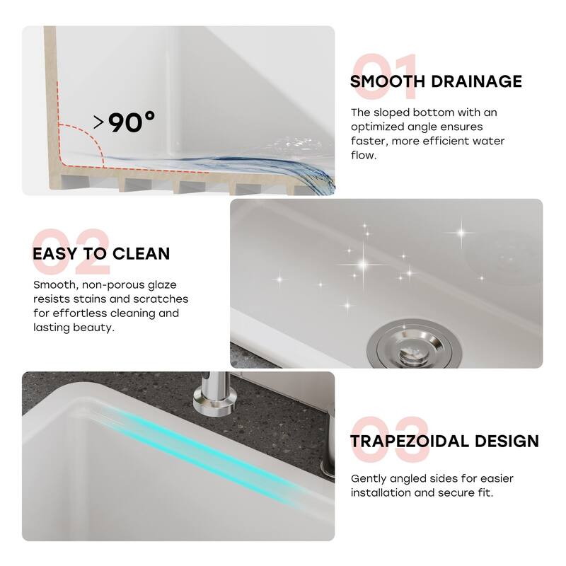 HOROW 30 in. Drop-In White Ceramic Kitchen Sink with Standard and Bottom Grid, Drain Assembly, Cutting Board