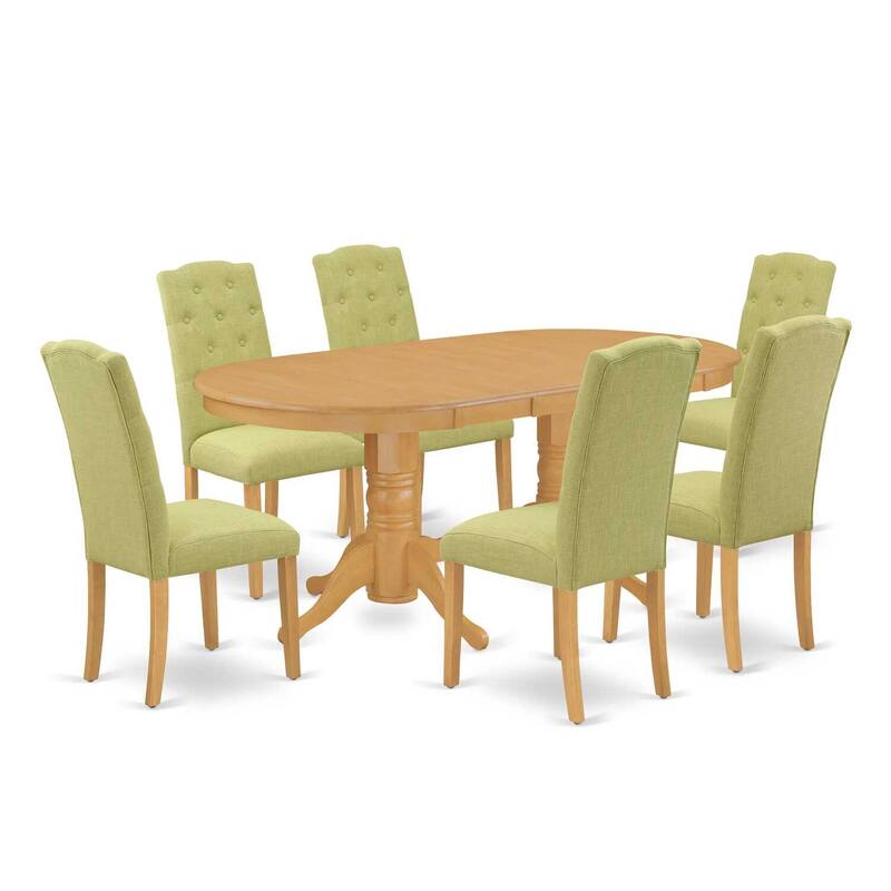 7Pc Dinette Set - Oval Dining Table with Leaf & 6 Parson Chairs - Oak Finish - 76.3
